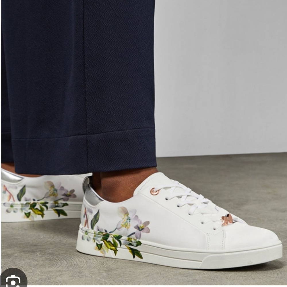 Ted Baker White Floral Sneakers Sz 8 orosa leather trainers